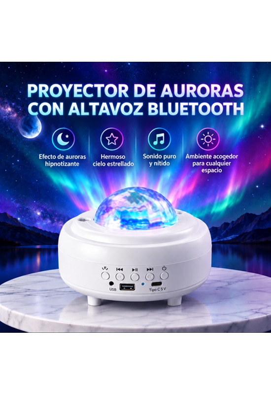 Proyector de estrellas Aurora con bocina Bluetooth, luz nocturna de galaxia y proyector de cielo estrellado