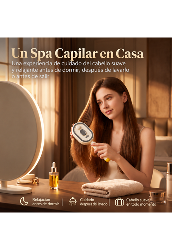 Cepillo eléctrico para el cabello con rocío de aceite esencial, masaje en el cuero cabelludo y desenredado