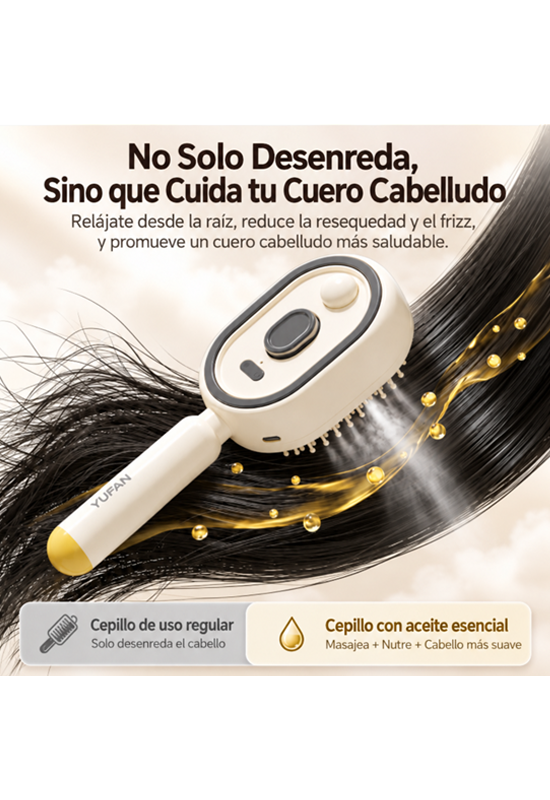Cepillo eléctrico para el cabello con rocío de aceite esencial, masaje en el cuero cabelludo y desenredado