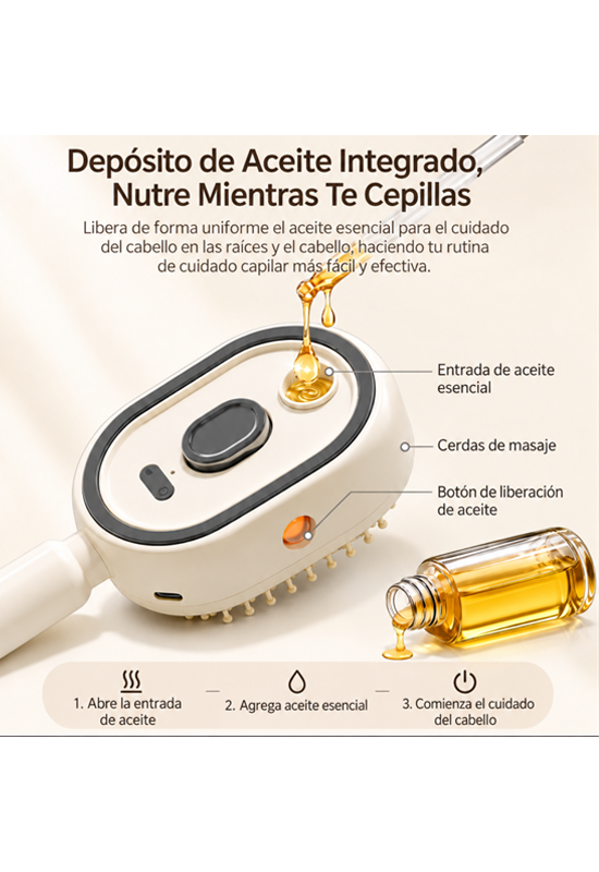 Cepillo eléctrico para el cabello con rocío de aceite esencial, masaje en el cuero cabelludo y desenredado